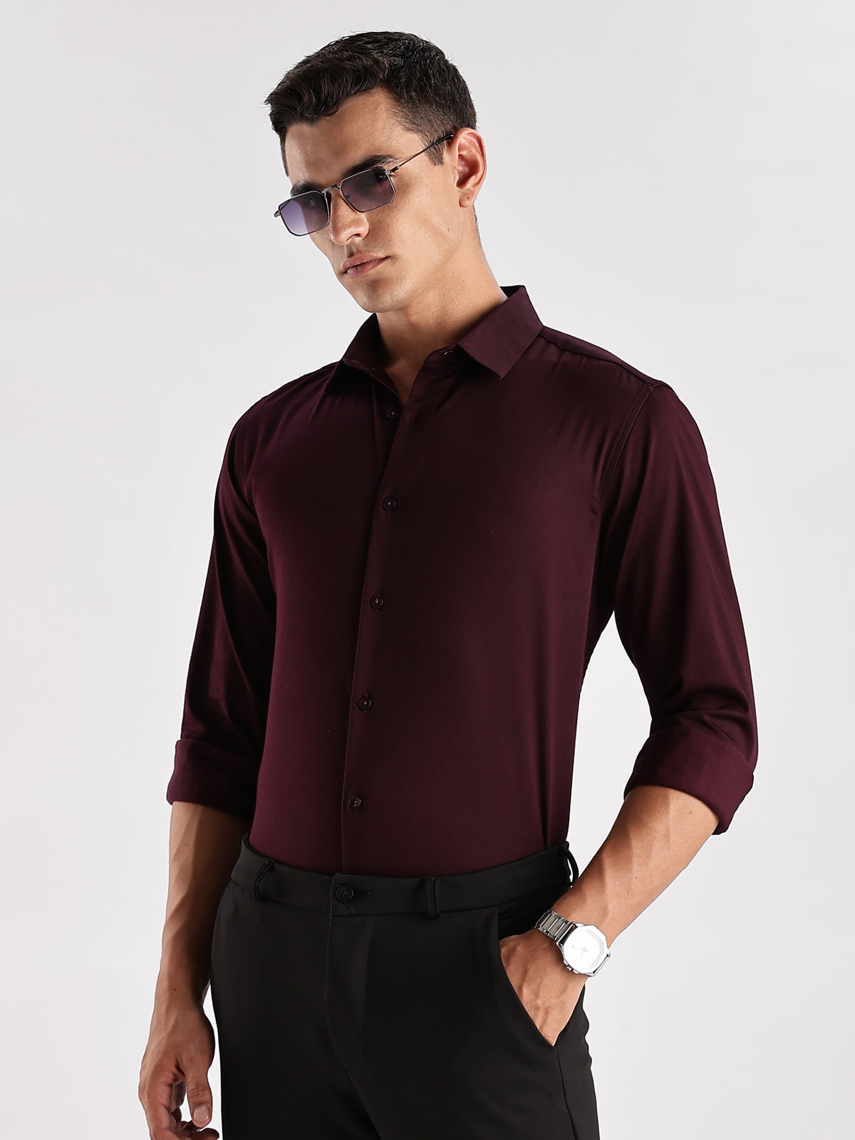 Slim Fit Solid Casual Shirt
