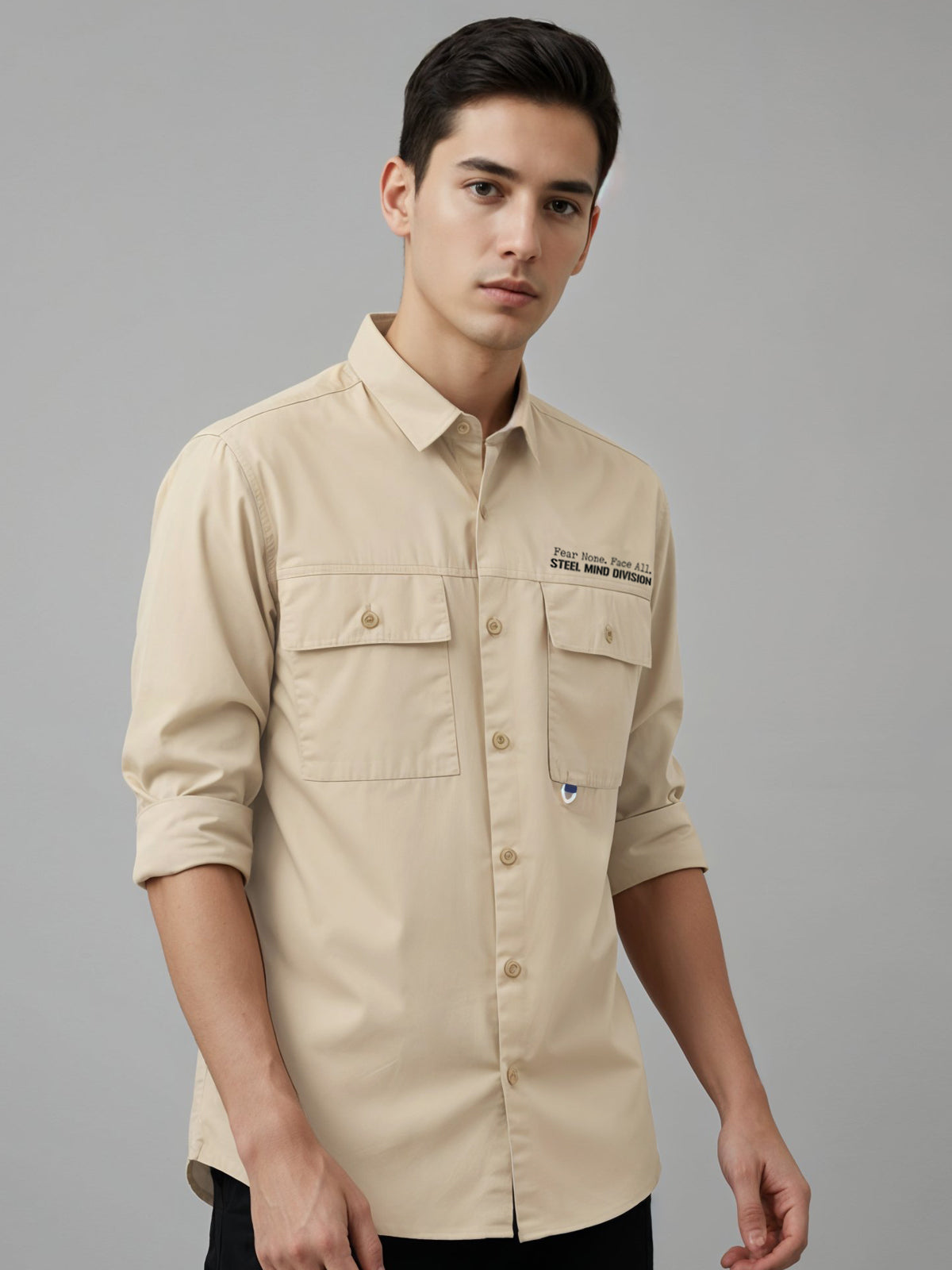 Adro Mens Cotton Twill Cargo Shirt Beige