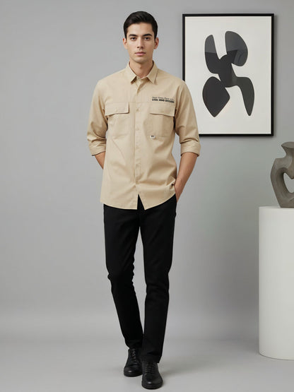 Adro Mens Cotton Twill Cargo Shirt Beige
