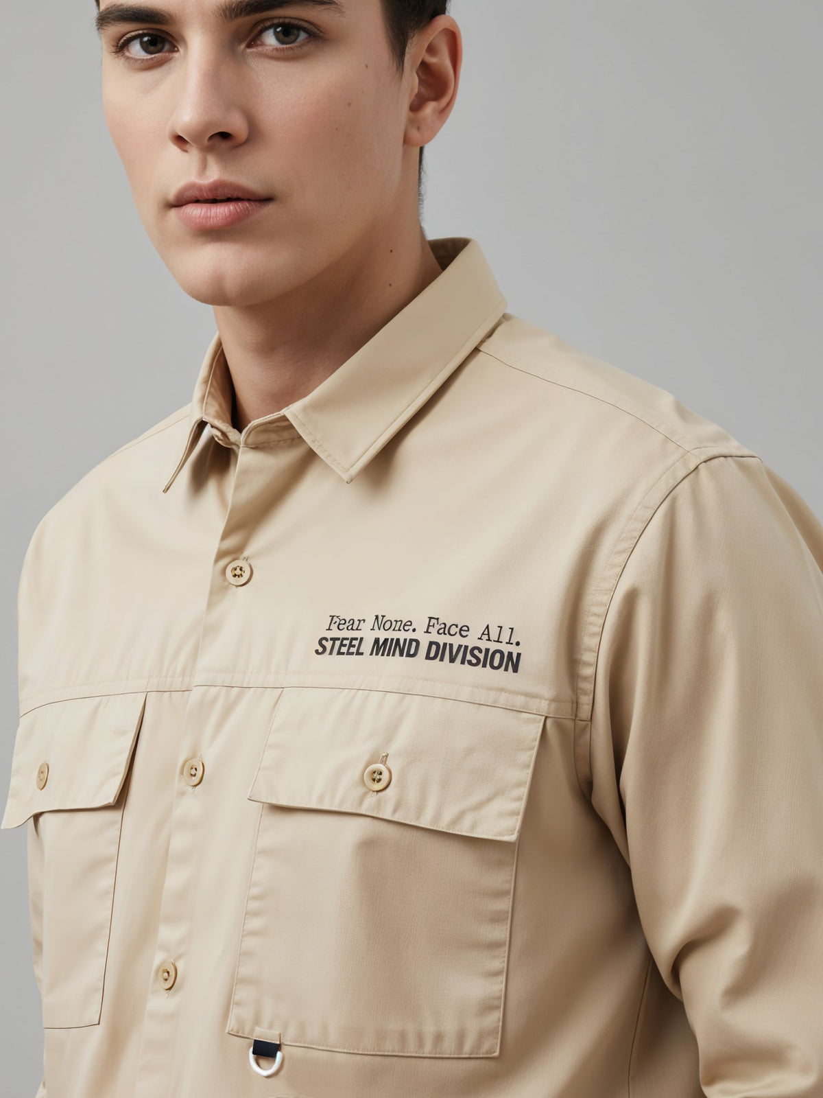 Adro Mens Cotton Twill Cargo Shirt Beige