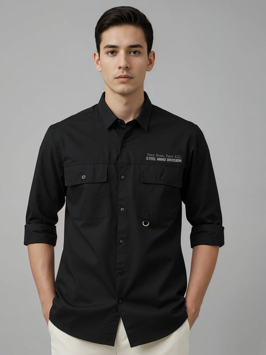 Adro Mens Cotton Twill Cargo Shirt Black