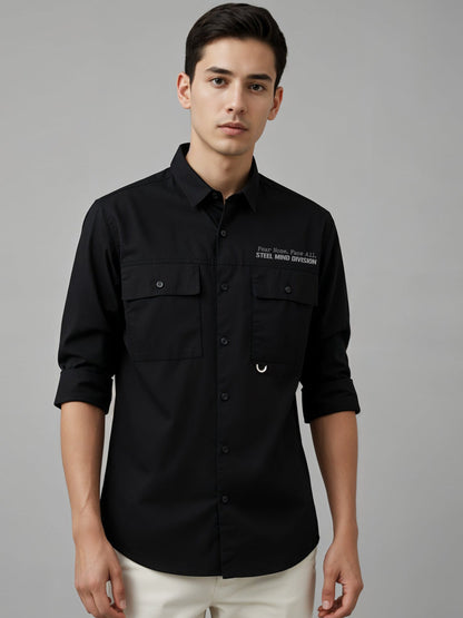 Adro Mens Cotton Twill Cargo Shirt Black