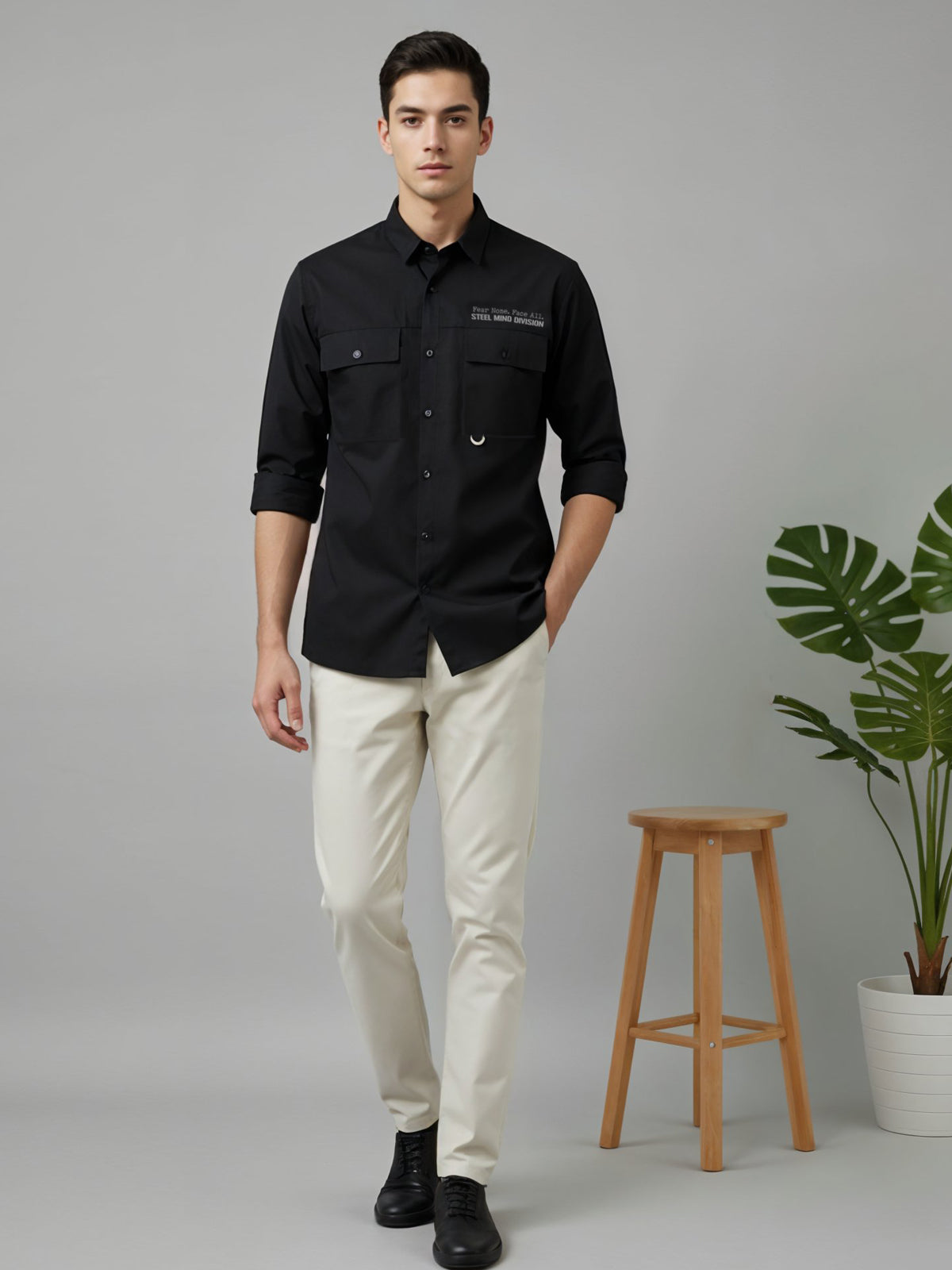 Adro Mens Cotton Twill Cargo Shirt Black