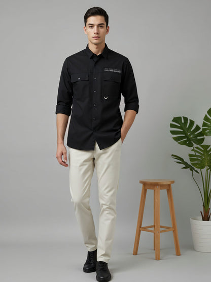 Adro Mens Cotton Twill Cargo Shirt Black