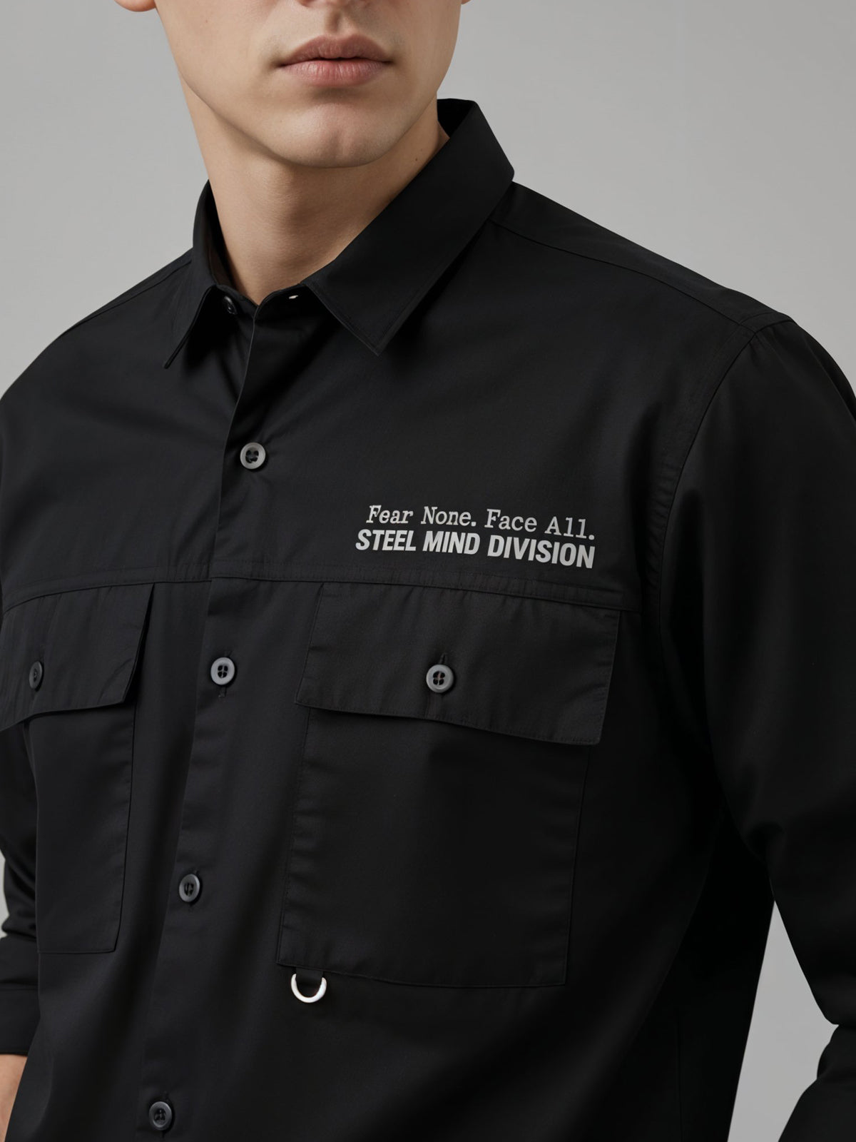 Adro Mens Cotton Twill Cargo Shirt Black