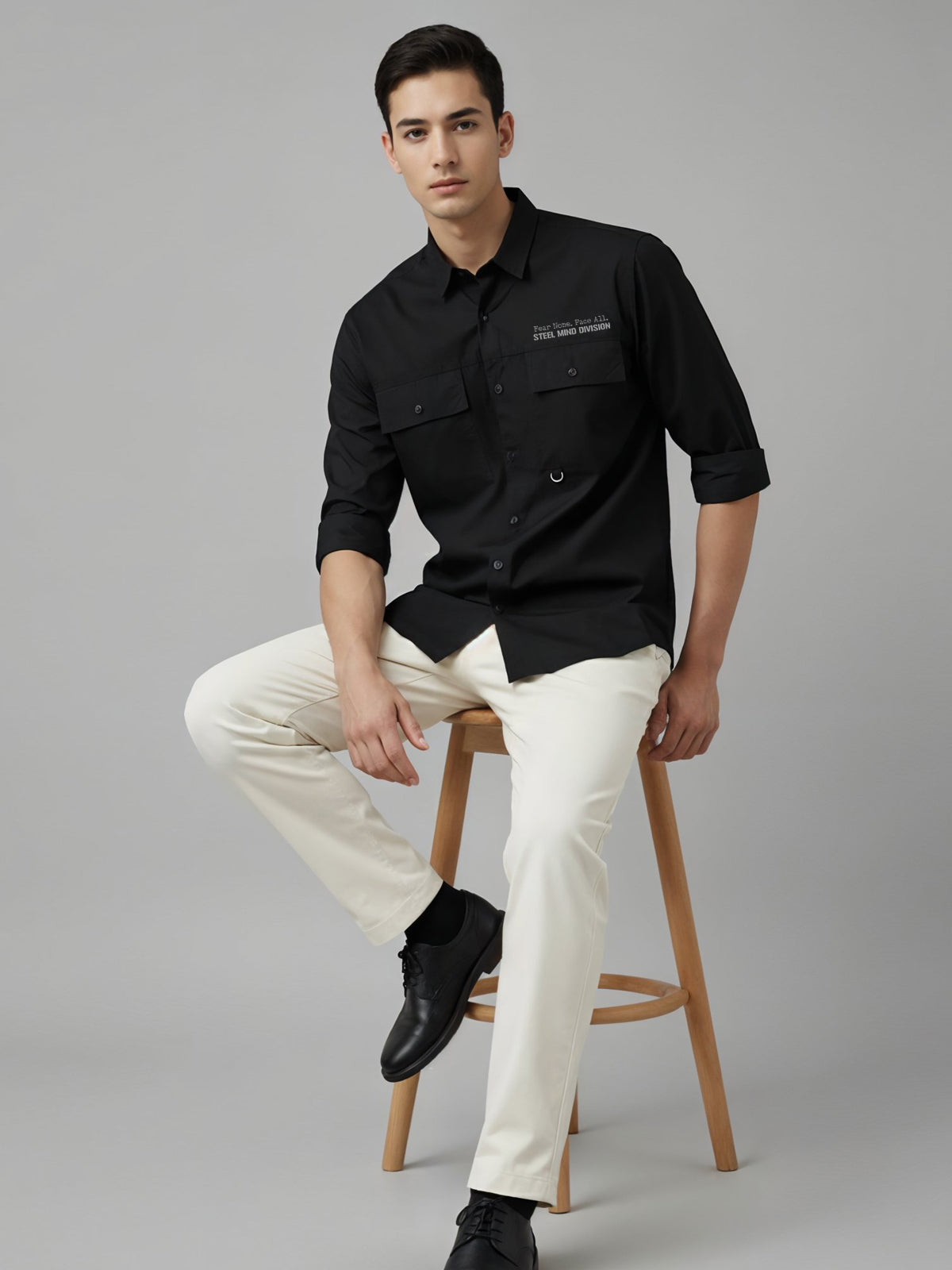 Adro Mens Cotton Twill Cargo Shirt Black