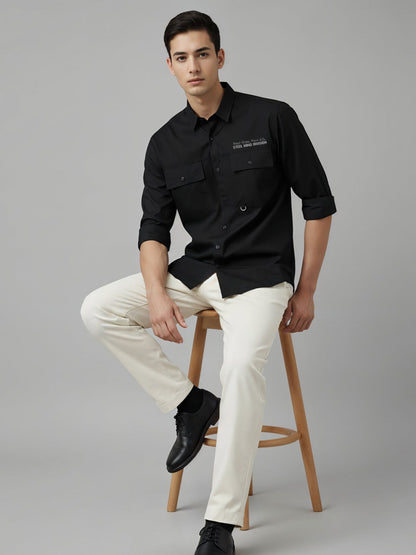 Adro Mens Cotton Twill Cargo Shirt Black