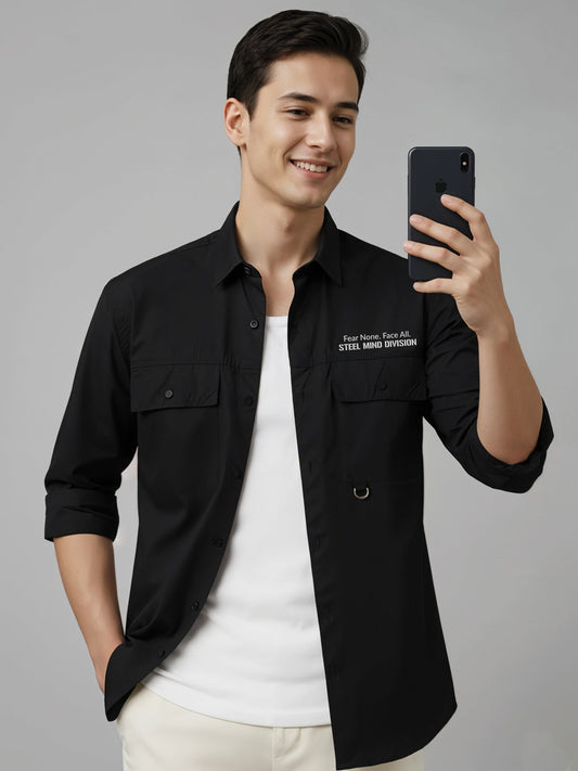 Adro Mens Cotton Twill Cargo Shirt Black