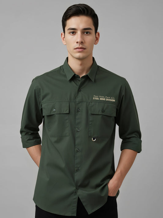 Adro Mens Cotton Twill Cargo Shirt Green