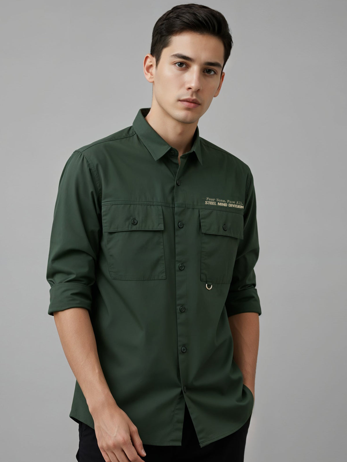 Adro Mens Cotton Twill Cargo Shirt Green