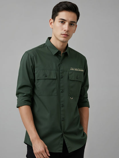 Adro Mens Cotton Twill Cargo Shirt Green