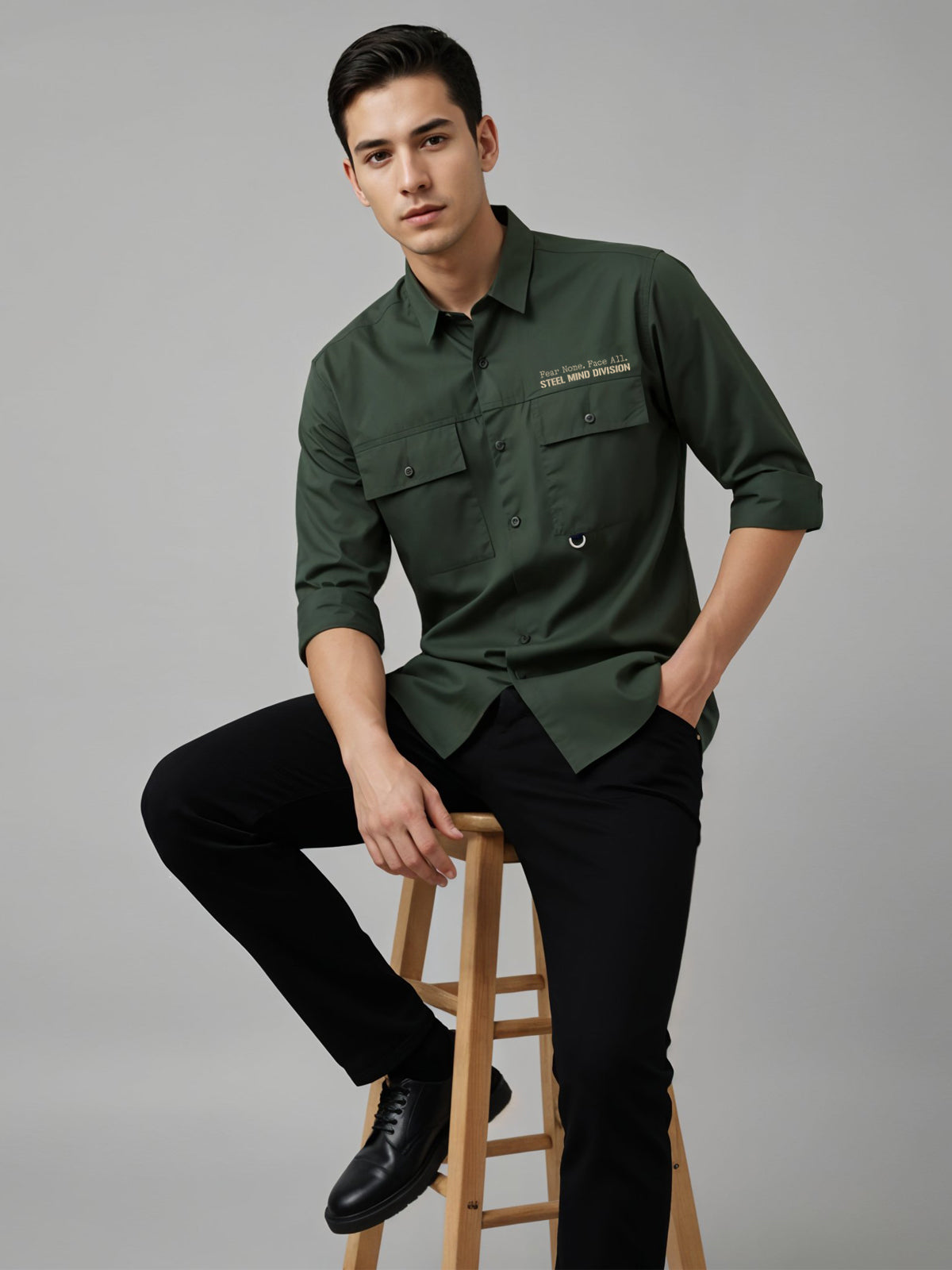 Adro Mens Cotton Twill Cargo Shirt Green
