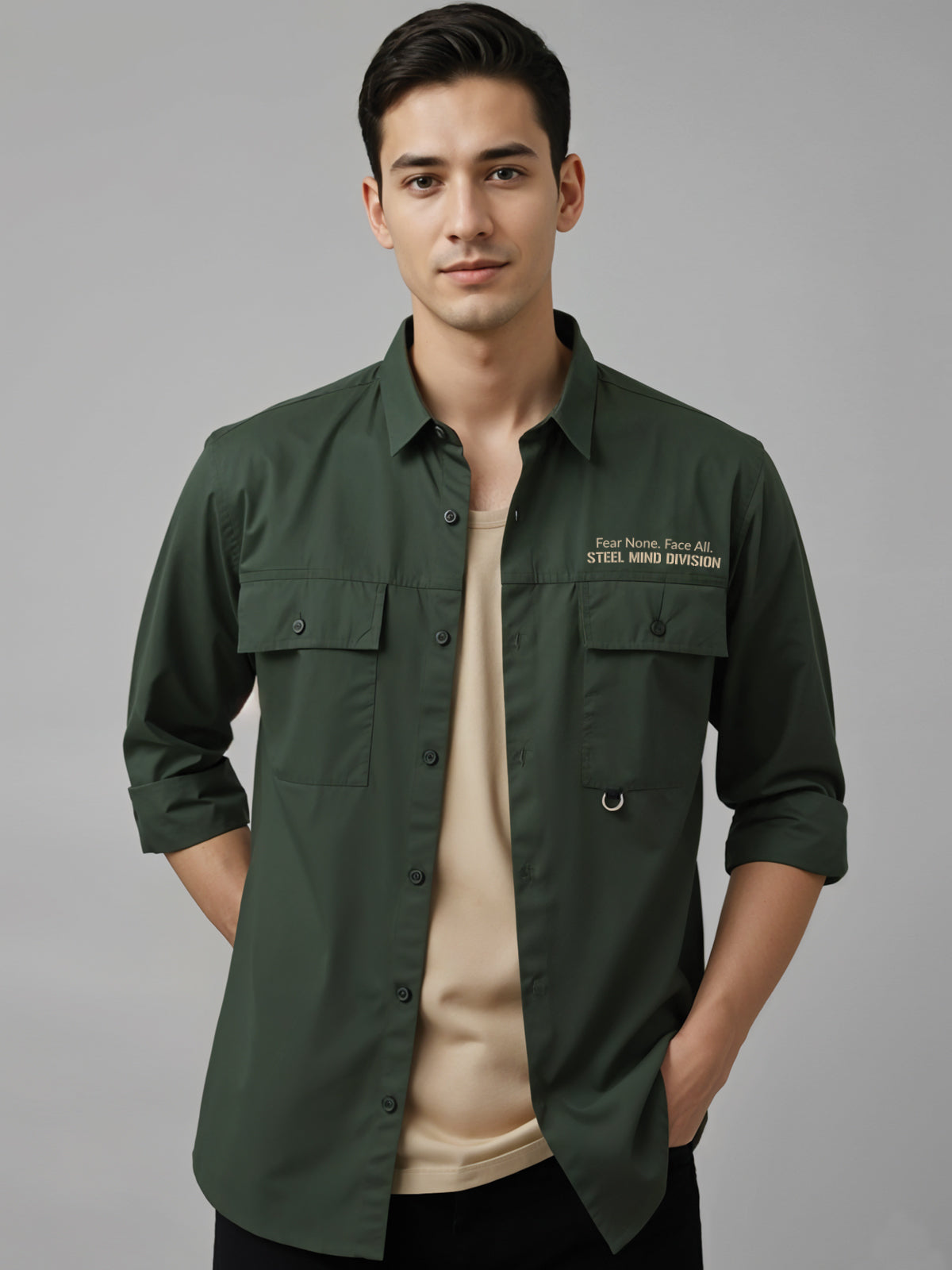 Adro Mens Cotton Twill Cargo Shirt Green