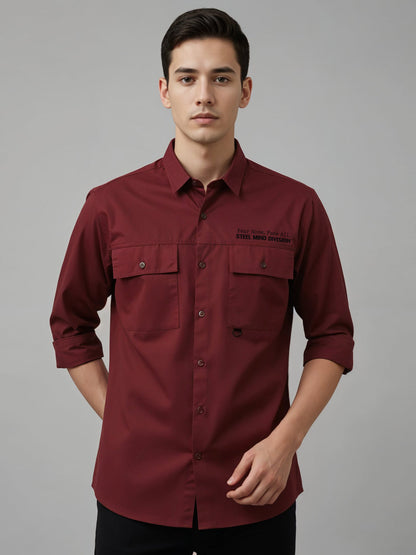 Adro Mens Cotton Twill Cargo Shirt Maroon