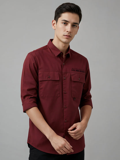 Adro Mens Cotton Twill Cargo Shirt Maroon