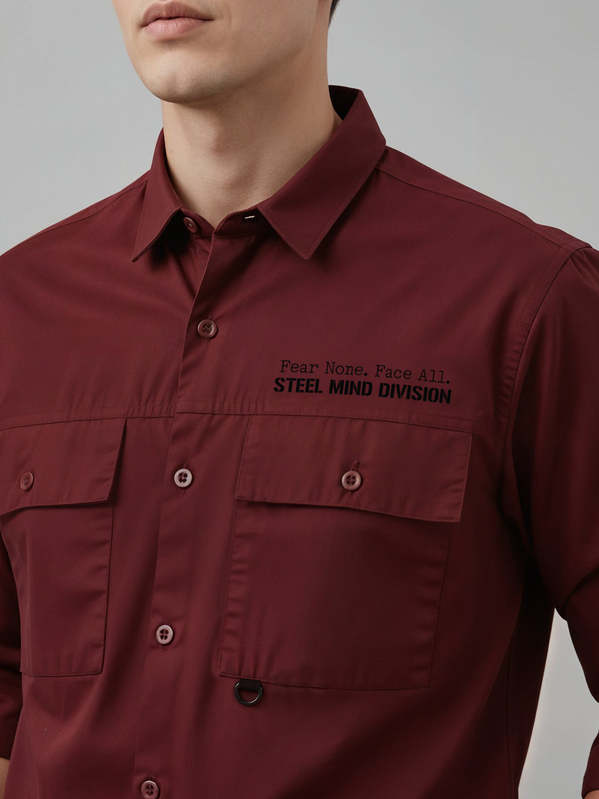 Adro Mens Cotton Twill Cargo Shirt Maroon