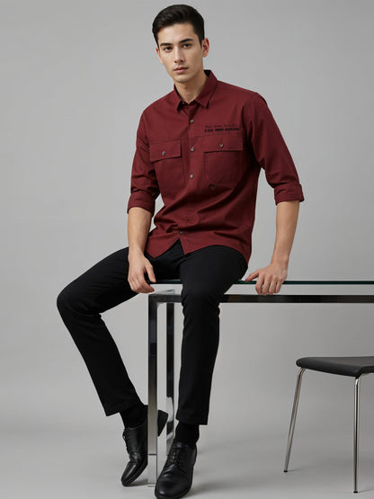 Adro Mens Cotton Twill Cargo Shirt Maroon