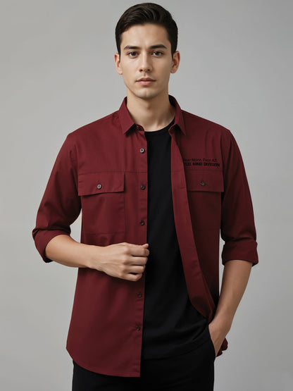 Adro Mens Cotton Twill Cargo Shirt Maroon