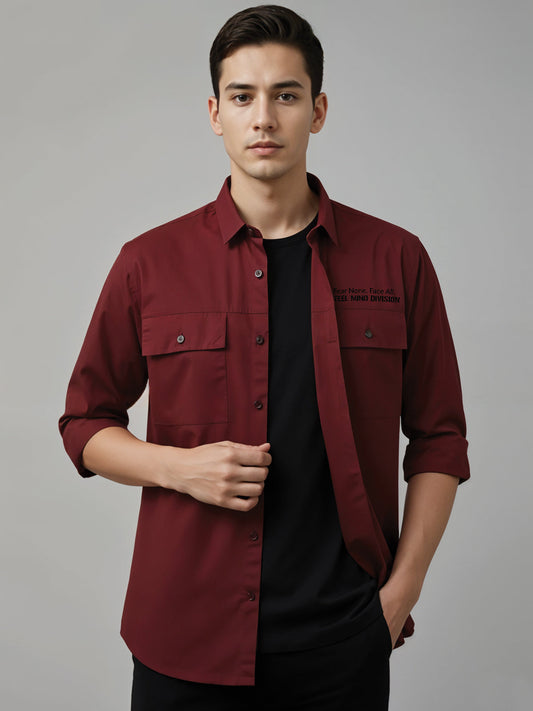 Adro Mens Cotton Twill Cargo Shirt Maroon