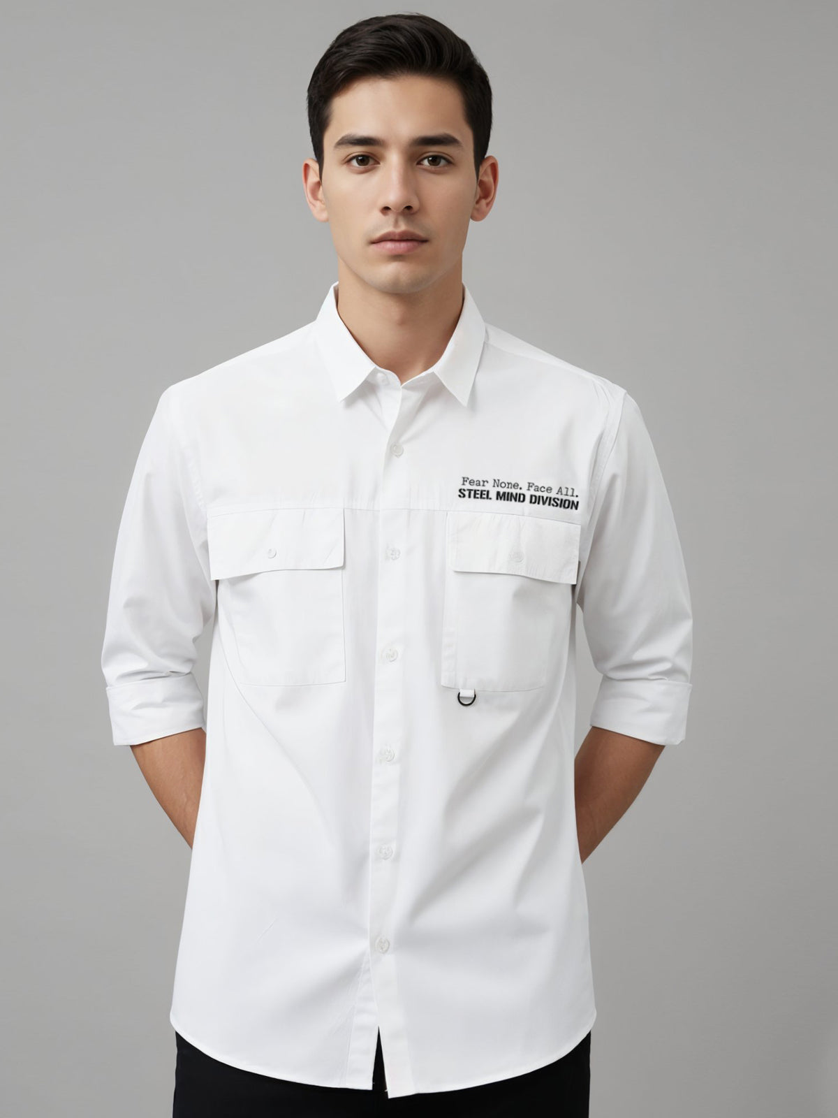 Adro Mens Cotton Twill Cargo Shirt White