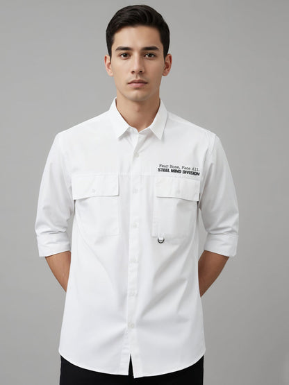 Adro Mens Cotton Twill Cargo Shirt White