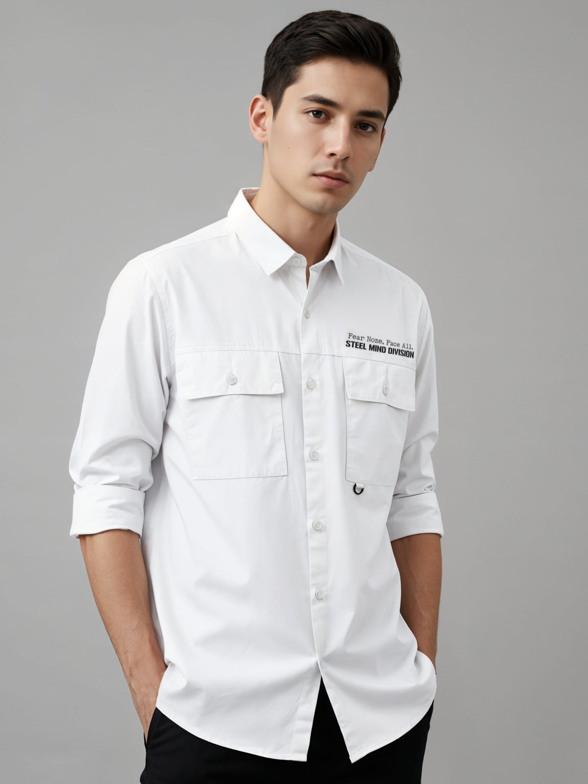 Adro Mens Cotton Twill Cargo Shirt White
