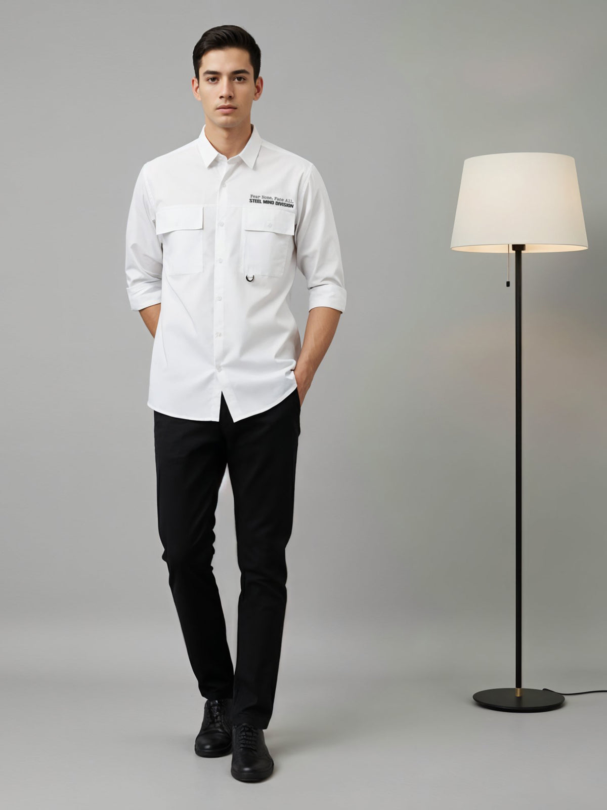 Adro Mens Cotton Twill Cargo Shirt White