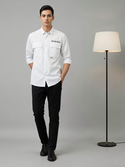 Adro Mens Cotton Twill Cargo Shirt White