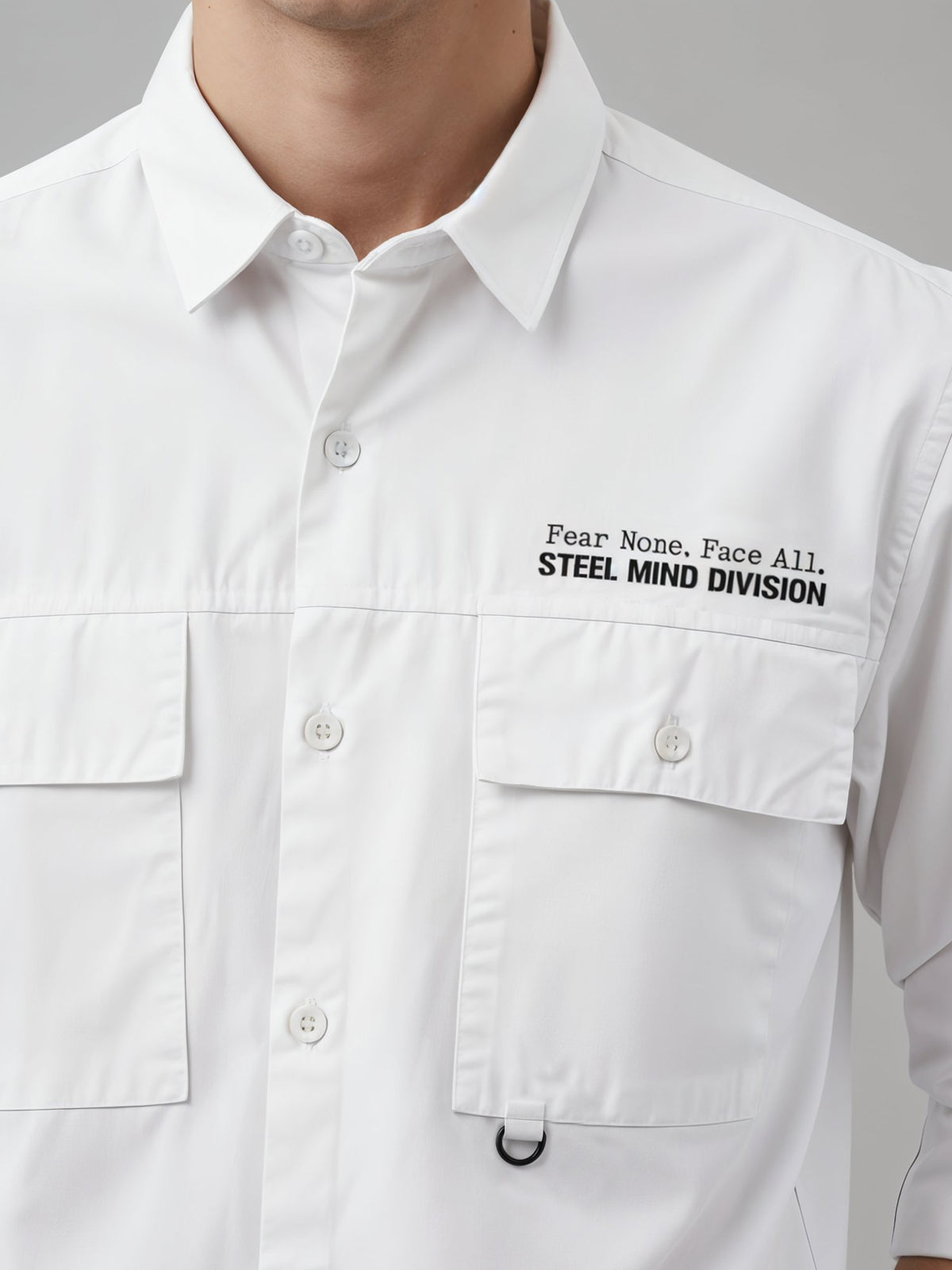 Adro Mens Cotton Twill Cargo Shirt White