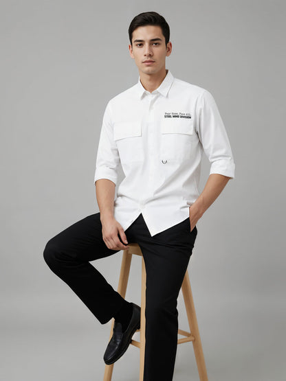 Adro Mens Cotton Twill Cargo Shirt White
