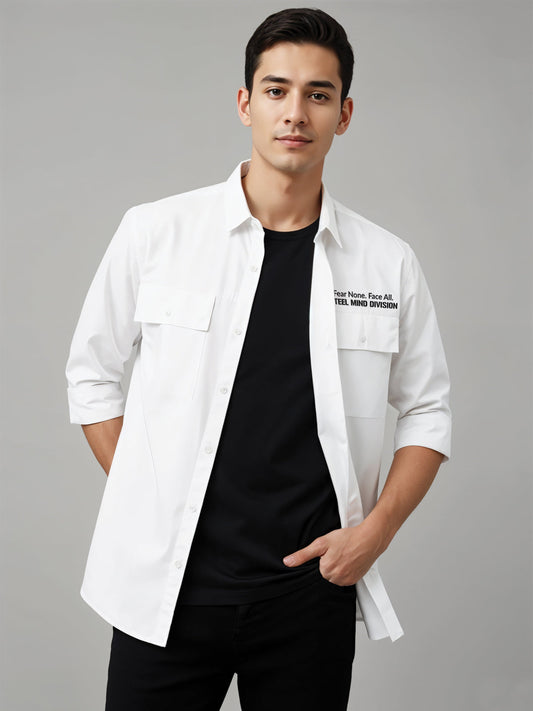 Adro Mens Cotton Twill Cargo Shirt White