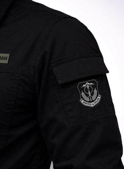 ADRO Men’s Solid Black Cargo Shirt| Premium Cotton Casual Shirts for Men | Zipper Pocket & Military Style Velcro Badge | Limited Stock