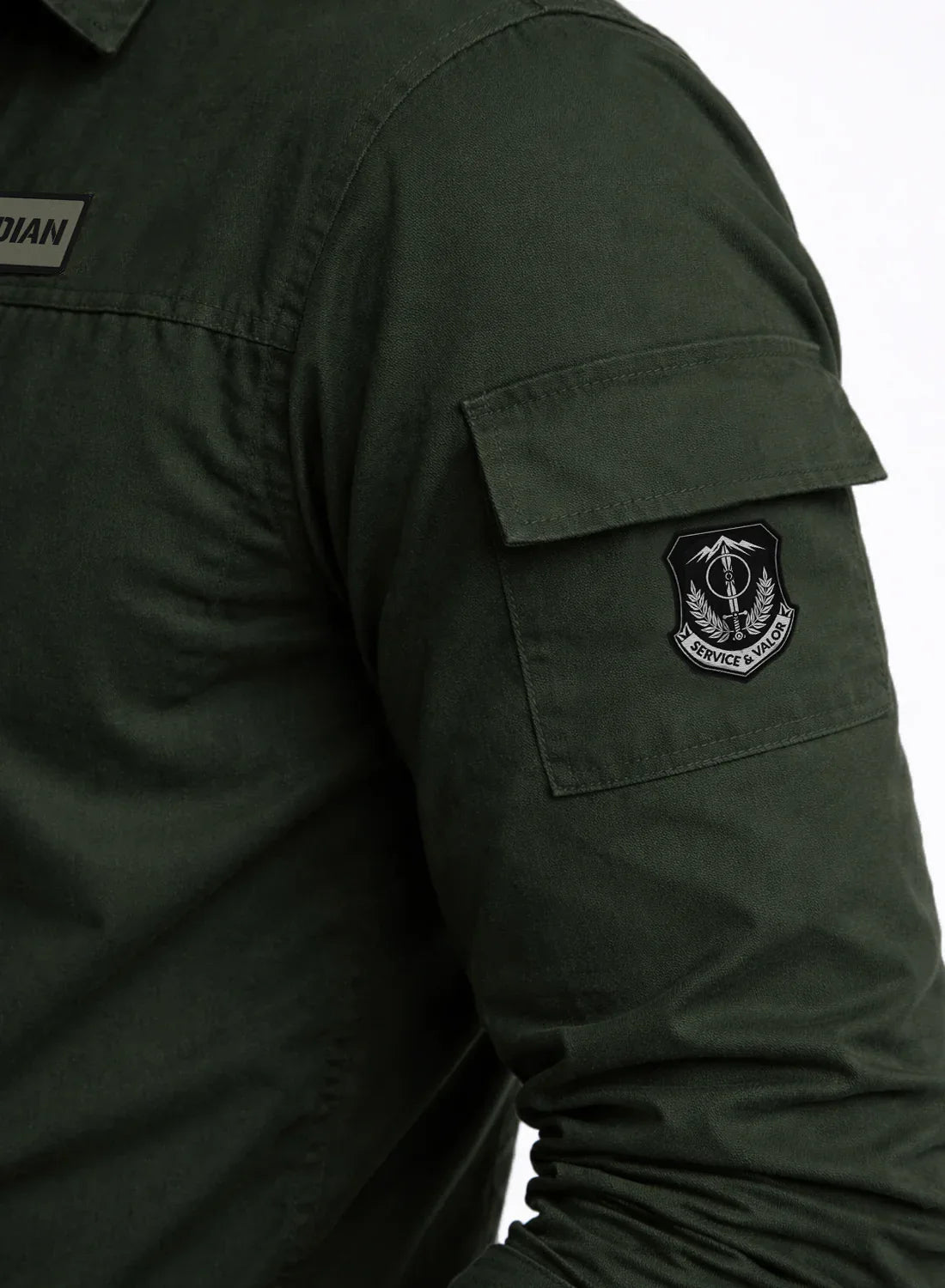 ADRO Men’s Solid Green Cargo Shirt| Premium Cotton Casual Shirts for Men | Zipper Pocket & Military Style Velcro Badge | Limited Stock