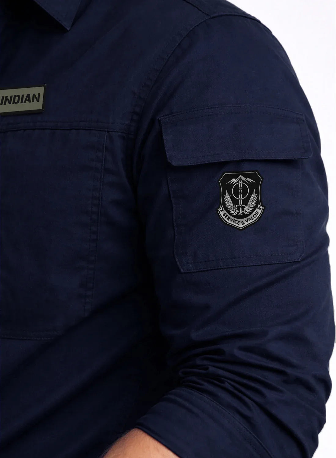 ADRO Men’s Solid Navy Blue Cargo Shirt| Premium Cotton Casual Shirts for Men | Zipper Pocket & Military Style Velcro Badge | Limited Stock
