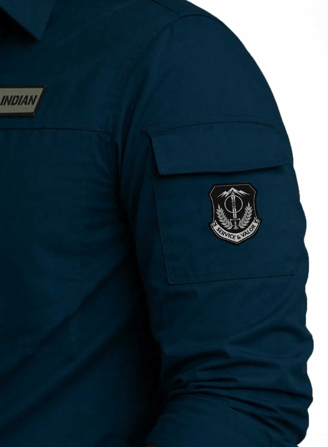 ADRO Men’s Solid Teal Blue Cargo Shirt| Premium Cotton Casual Shirts for Men | Zipper Pocket & Military Style Velcro Badge | Limited Stock