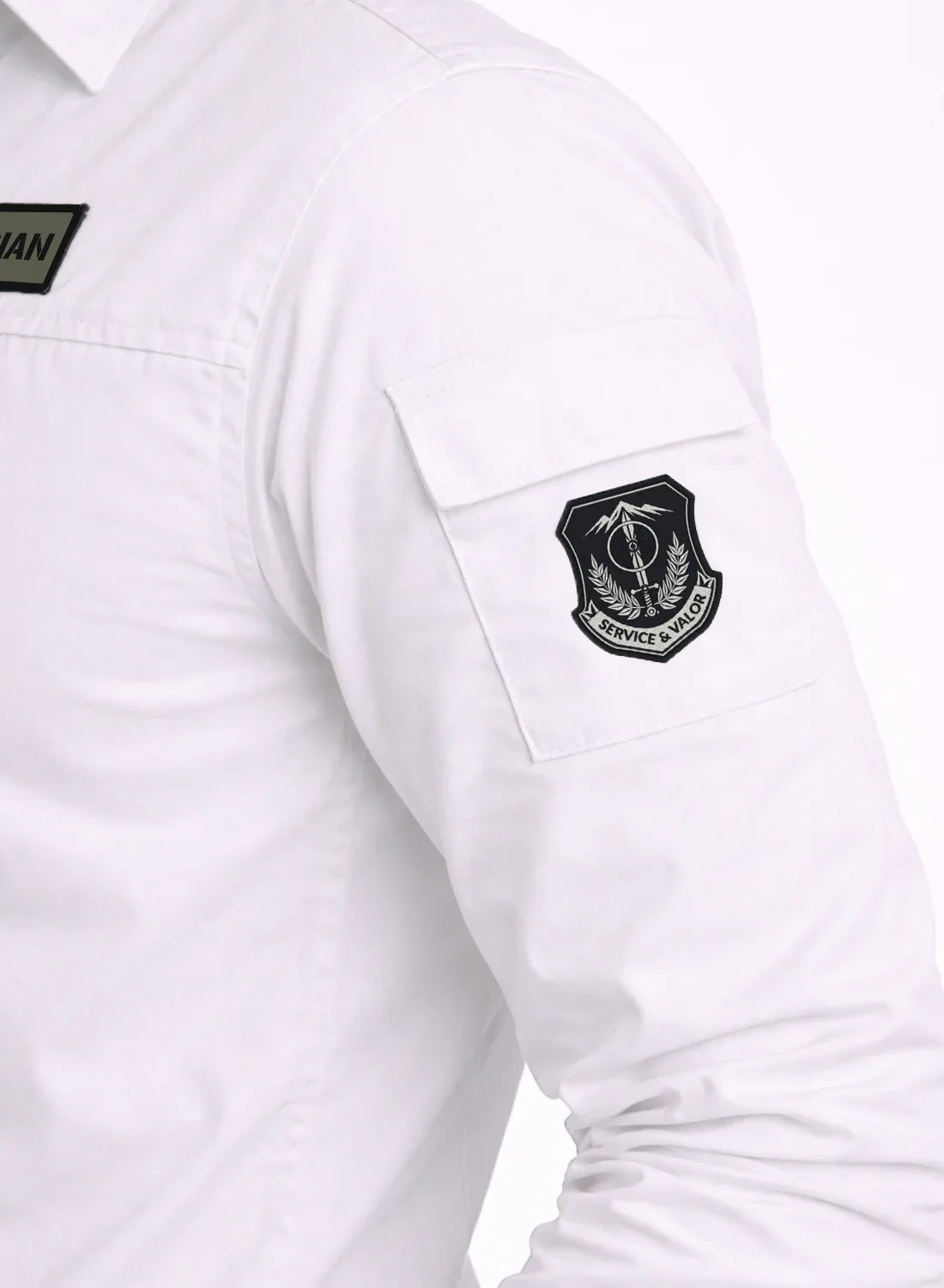 ADRO Men’s Solid White Cargo Shirt| Premium Cotton Casual Shirts for Men | Zipper Pocket & Military Style Velcro Badge | Limited Stock