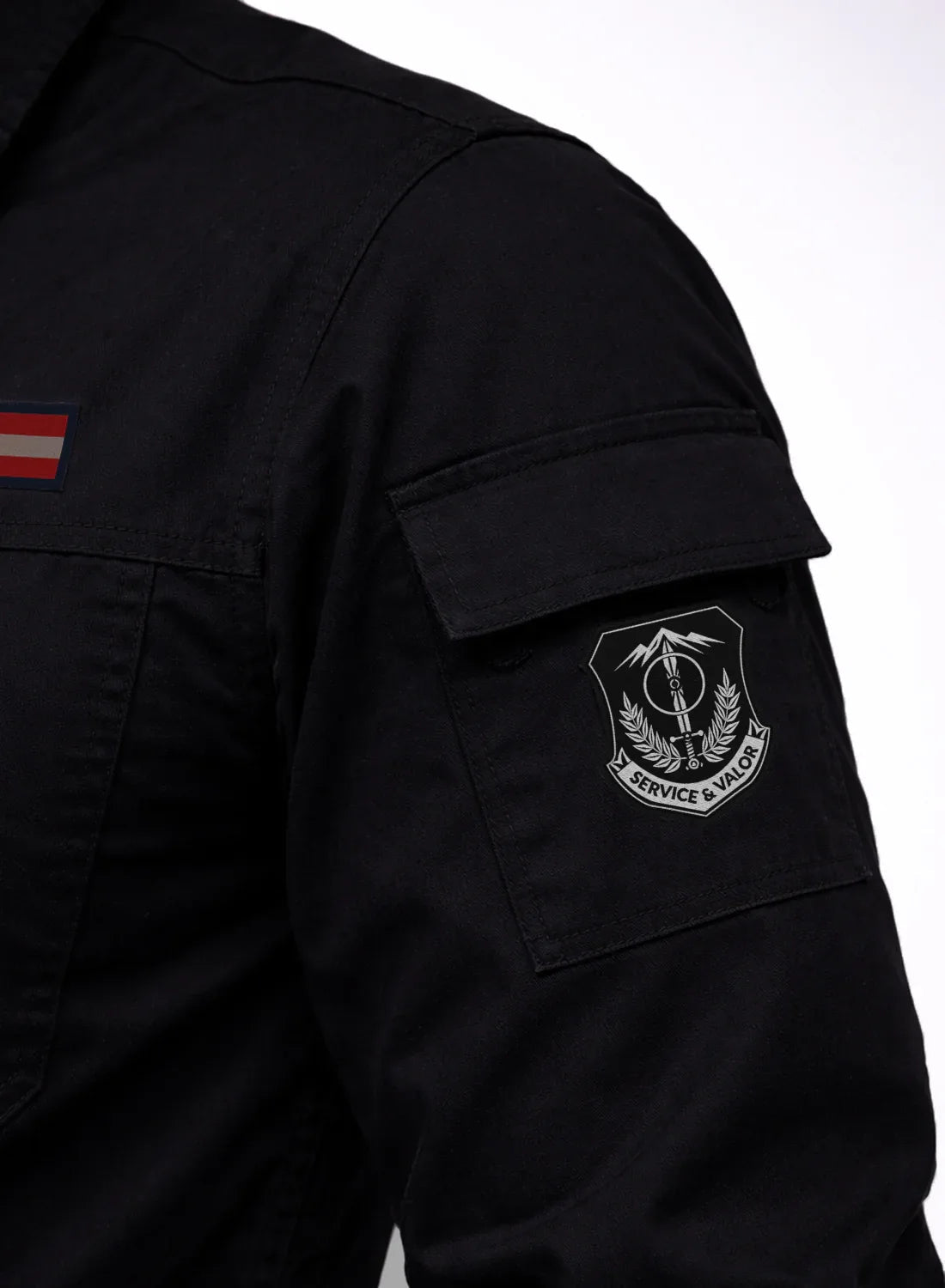 ADRO Men’s Solid Black Cargo Shirt| Premium Cotton Casual Shirts for Men | Zipper Pocket & Military Style Velcro Badge | Limited Stock