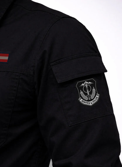 ADRO Men’s Solid Black Cargo Shirt| Premium Cotton Casual Shirts for Men | Zipper Pocket & Military Style Velcro Badge | Limited Stock