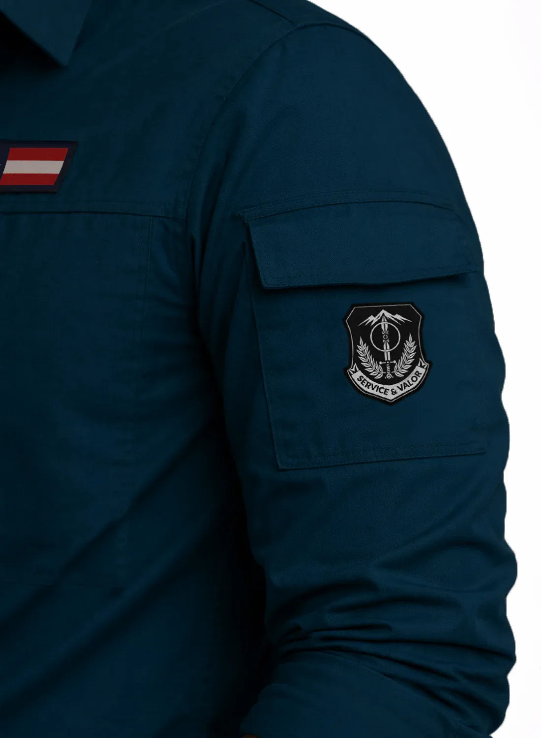 ADRO Men’s Solid Teal Blue Cargo Shirt| Premium Cotton Casual Shirts for Men | Zipper Pocket & Military Style Velcro Badge | Limited Stock