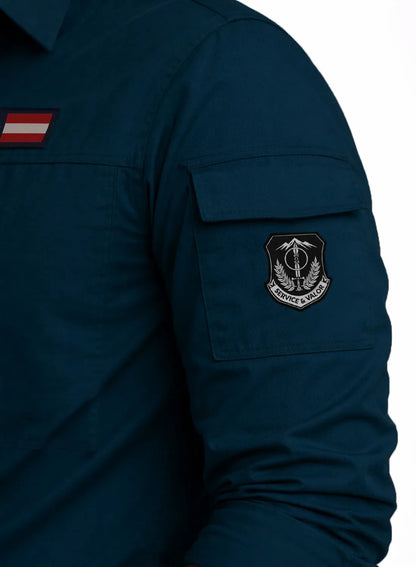 ADRO Men’s Solid Teal Blue Cargo Shirt| Premium Cotton Casual Shirts for Men | Zipper Pocket & Military Style Velcro Badge | Limited Stock