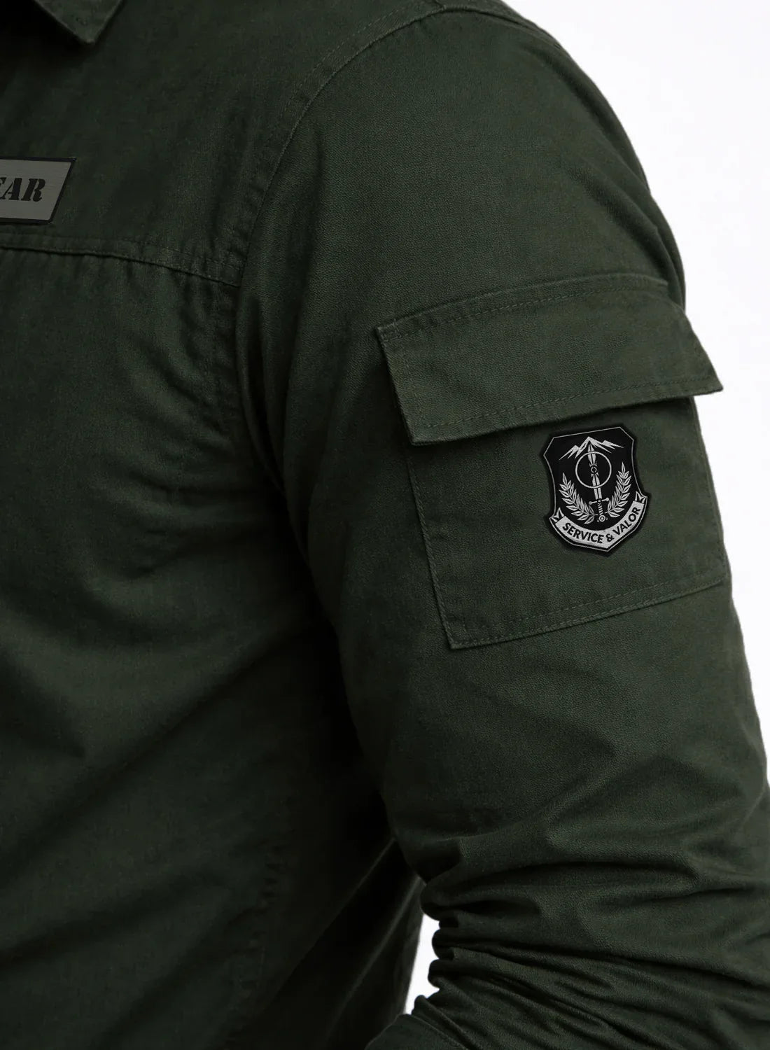 ADRO Men’s Solid Green Cargo Shirt| Premium Cotton Casual Shirts for Men | Zipper Pocket & Military Style Velcro Badge | Limited Stock