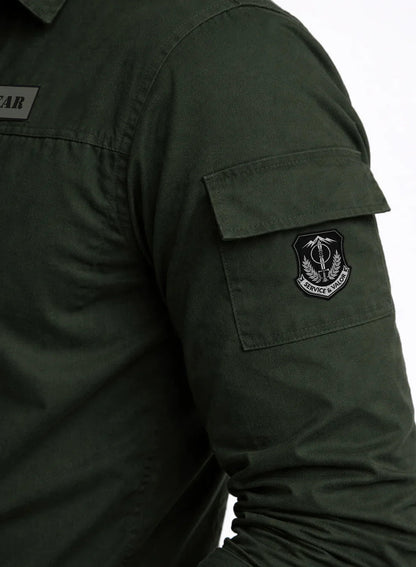 ADRO Men’s Solid Green Cargo Shirt| Premium Cotton Casual Shirts for Men | Zipper Pocket & Military Style Velcro Badge | Limited Stock