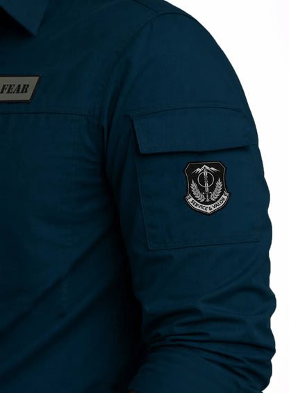 ADRO Men’s Solid Teal Blue Cargo Shirt| Premium Cotton Casual Shirts for Men | Zipper Pocket & Military Style Velcro Badge | Limited Stock