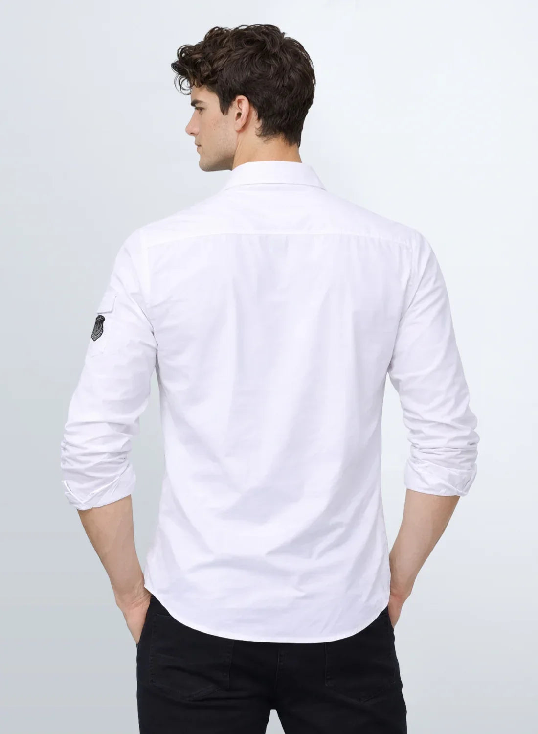 ADRO Men’s Solid White Cargo Shirt| Premium Cotton Casual Shirts for Men | Zipper Pocket & Military Style Velcro Badge | Limited Stock