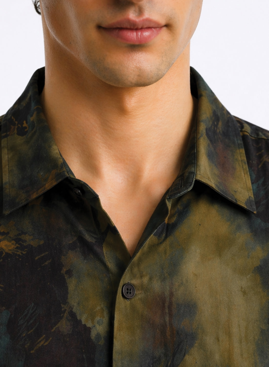 Adro Olive Eclipse Abstract Resort Loose Fit Shirt