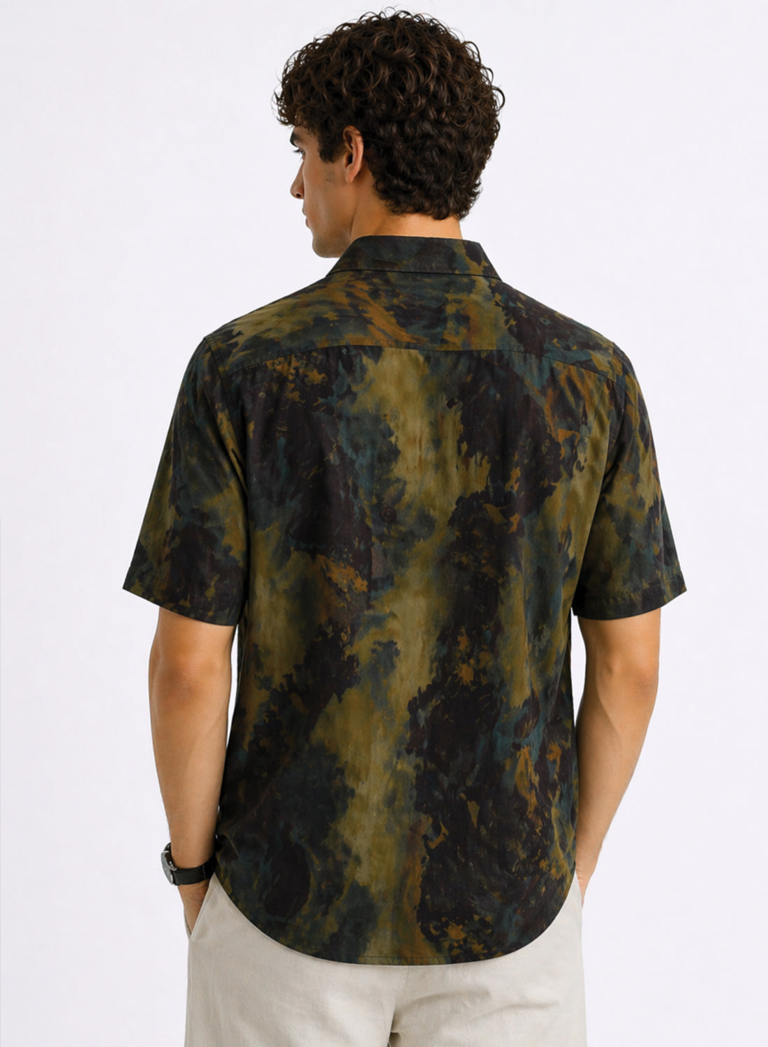 Adro Olive Eclipse Abstract Resort Loose Fit Shirt