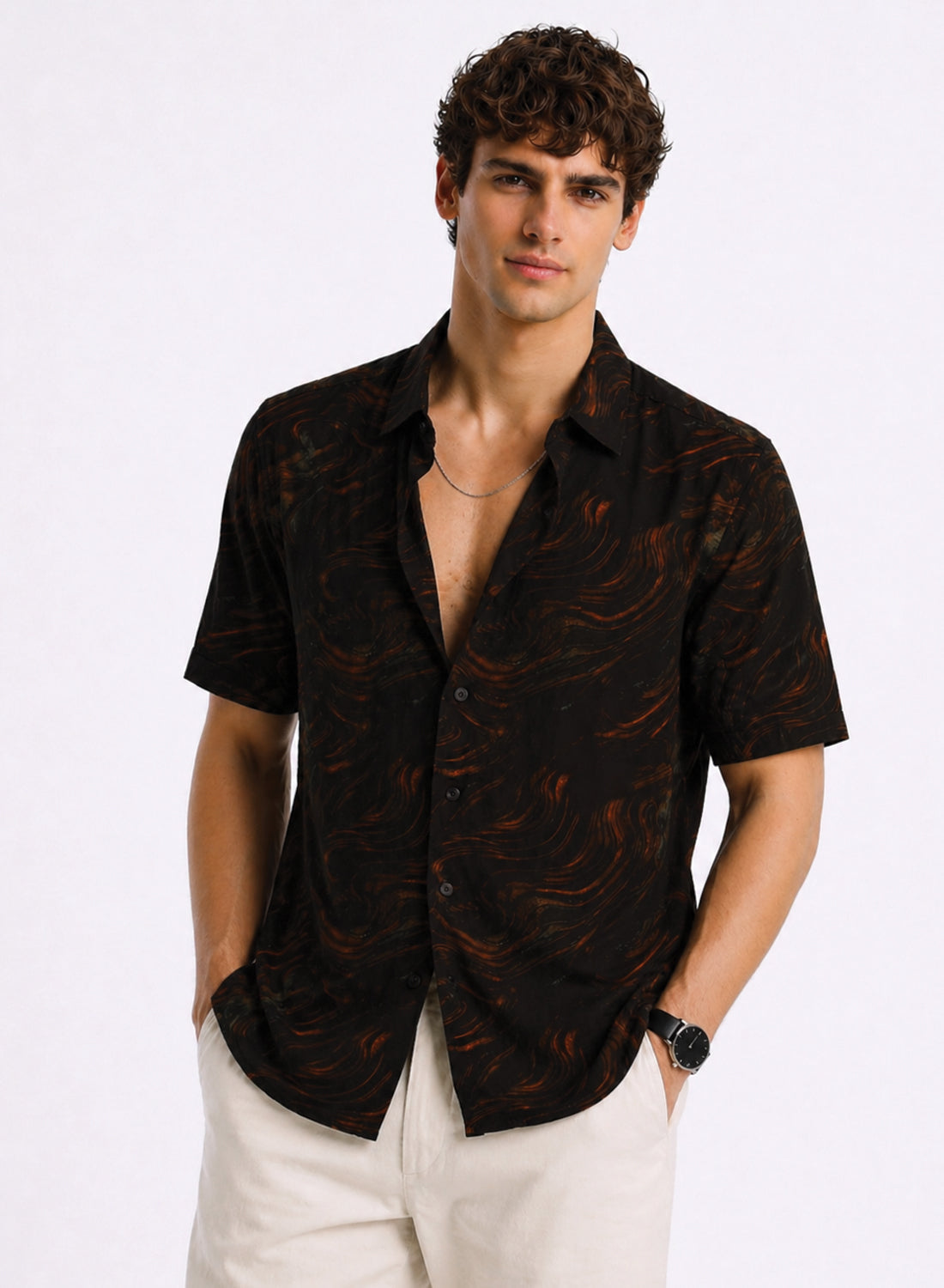 Adro Midnight Ember Wave Relaxed Fit Shirt Black