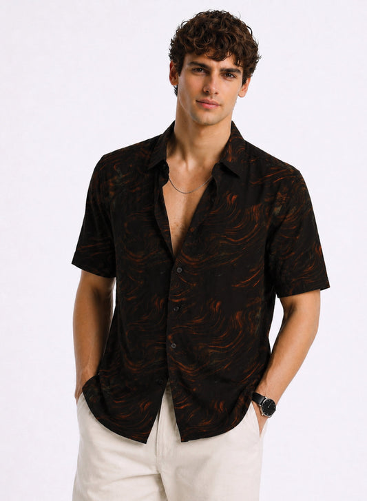 Adro Midnight Ember Wave Relaxed Fit Shirt Black