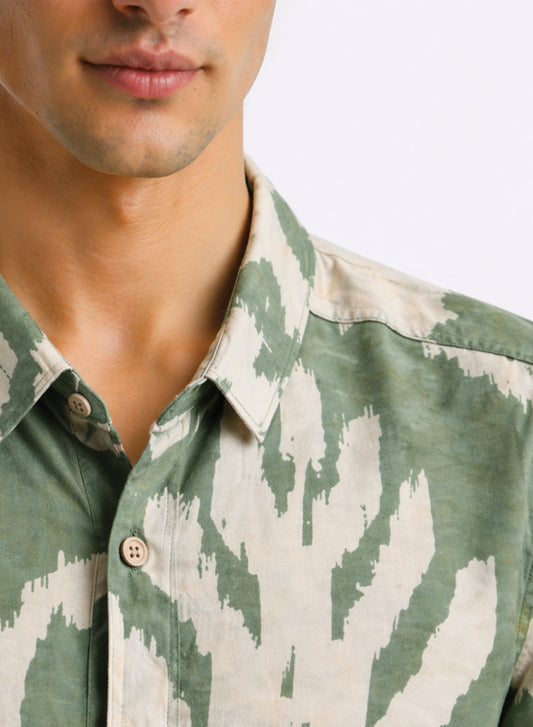Adro Sage Ikat Printed Relaxed Fit Shirt