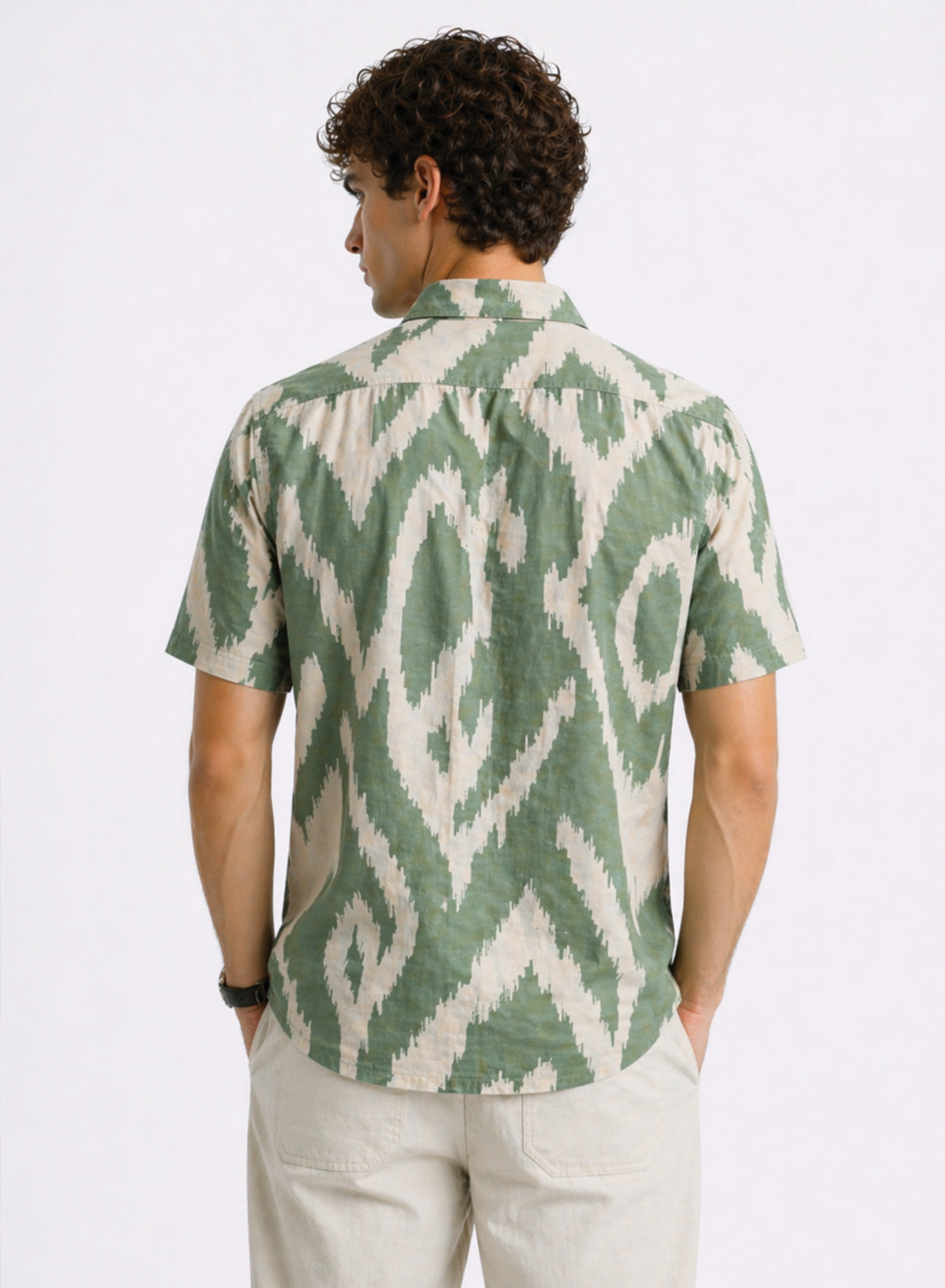 Adro Sage Ikat Printed Relaxed Fit Shirt